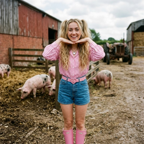 Harriet, one of the None Of This Is Real housemates, on a farm